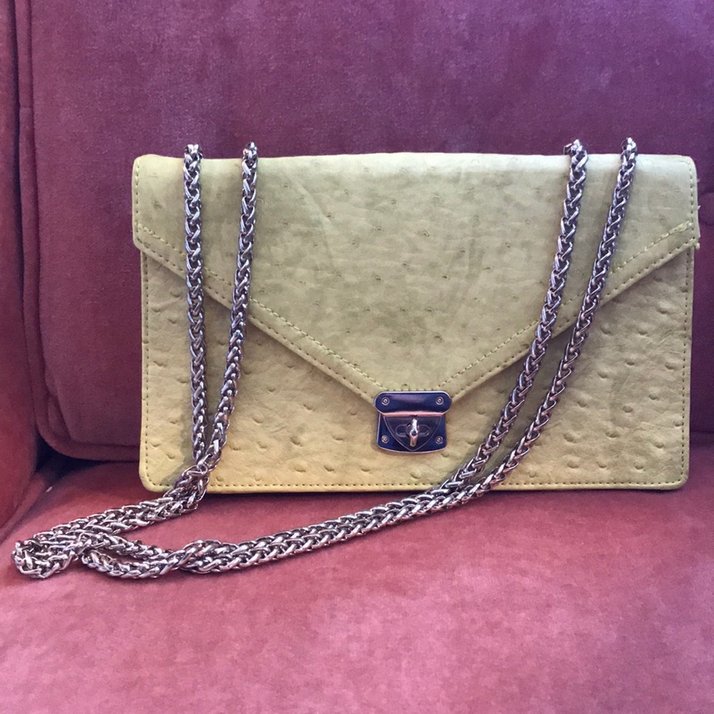 Yellow Croc Embossed Crossbody With Gold Chain